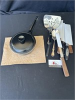 Vintage black club pan, flatware