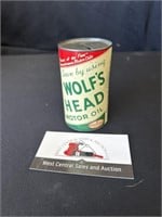 Antique Wolfs Head motor oil can