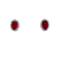 14kt Natural Red Ruby Diamond Halo Stud Earrings