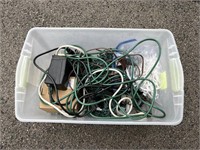 Tote of Ext. Cords & Christmas Lights