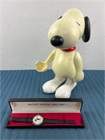 MICKEY MOUSE WATCH & 1958 LARGE SNOOPY VINTAGE TOY