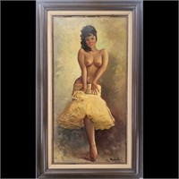 Artist Signed Nude Portrait Oil On Canvas