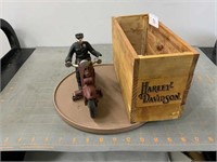 Wood Harley-Davidson box & motorcycle figurine