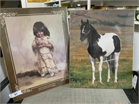 2 unframed prints: Indian child & pony, 16" x 20"