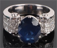 3.2CT SAPPHIRE 1.8CTW DIAMOND 18K WHITE GOLD RING