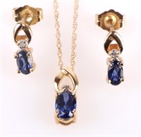 14K YELLOW GOLD SAPPHIRE DIAMOND MATCHING SET