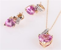 10K YELLOW GOLD PINK HEART SAPPHIRE MATCHING SET