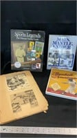 Baseball memorabilia, books, and newspaper