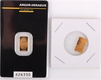 .999 FINE GOLD 1 GRAM BAR & 1/100TH OZT BARS