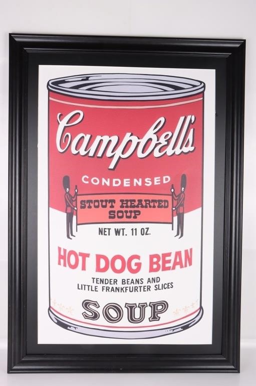 ANDY WARHOL SIGNED CAMPBELL HOTDOG BEAN SOUP PRINT