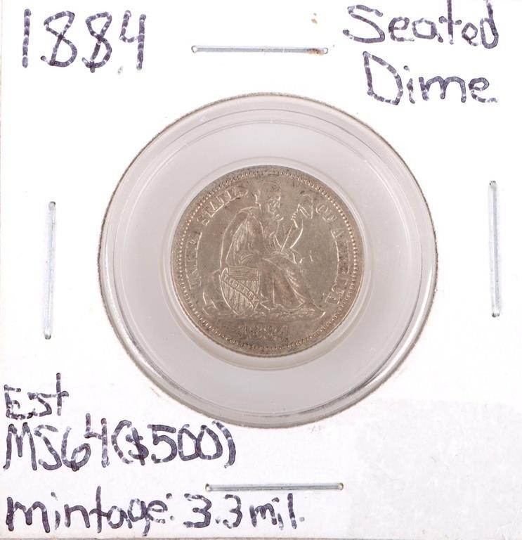 1884 P SEATED LIBERTY DIME MS-62