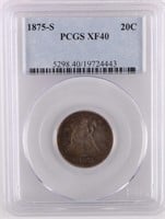 1875-S SILVER SEATED LIBERTY 20C PSGS XF40 COIN