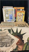 Vintage periodicals, newspapers, poster,