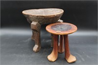 African Footed Wood Stool & Headrest/Seat