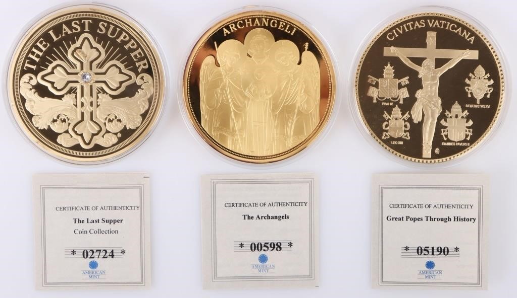 RELIGIOUS COLOSSAL COMMEM. 24K PLATED COINS