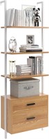Wall-Mounted Bookshelf with 2 Drawers  4-Tier