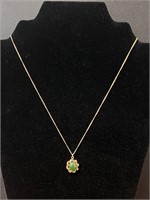 14K Gold necklace with beautiful green color gem