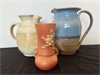 Pottery Pitchers + Roseville Floral Vase
