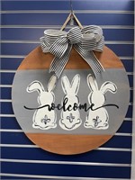 Wooden Welcome Sign w/ Bunnies