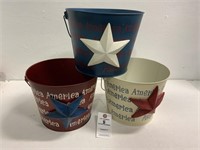 Set of 3 Patriotic Tin Buckets
