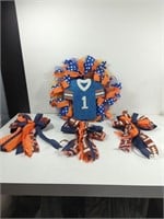 Handmade Orange and Blue Football Wreath and Bows