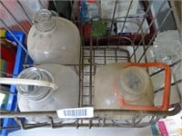 3 Glass 1 Gallon Milk Containers & Metal Carrier