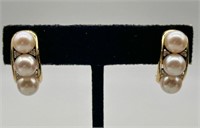 14K Gold  Pearl Earrings, TW: 10.2g