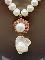 Sterling Silver Ruby & Large Baroque Pearl