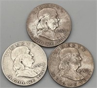 1953D, 1954 D & 1958 D Franklin 50c