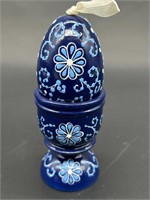 Painted Egg on Stand- Blue w/ Flowers