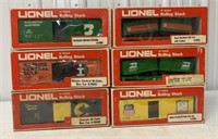6 Lionel Train Flatcar, Boxcar, Hi-Cube