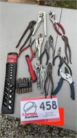 ASSORTED TOOLS-PLIERS -NUT DRIVER BITS- HUSKEY