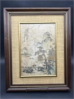 Framed Chinese Silk Painting w/ Calligraphy in