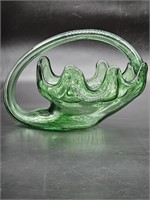 Green Swirl Hand Blown Art Glass Center Bowl