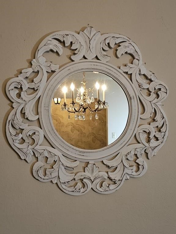 Wooden Farmhouse Style Round Mirror 23"