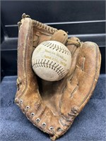Ball Signed Babe Ruth Lou Gehrig Glove by Mantle
