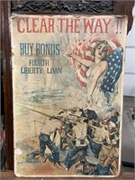 WWII Buy Bonds Poster w/Navy Gun & Liberty Sign