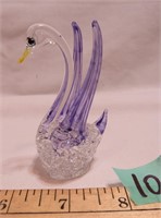 Hand blown Spun Purple Swan Art Glass