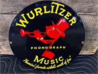 10” Porcelain Wurlitzer Music Sign