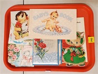 Tray of Vintage Xmas & Baby Cards, Books, etc