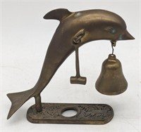 (JL) Brass dolphin bell with mallet. 5" tall.
