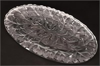 Large and Heavy Lalique 'Chenes' Crystal Platter,