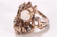 Australian 10ct Gold, White Opal & Diamond Ring,