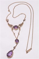 Late Victorian 9ct Gold, Amethyst & Pearl Necklace