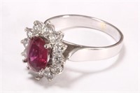 18ct White Gold, Ruby and Diamond Ring,