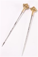 Pair of 14ct Gold Stick Pins,