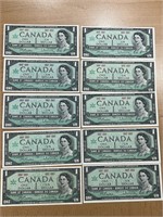 10 -Cdn $1 1867-1967 Mint Cond Bank Notes