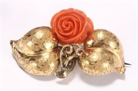 Nice 10ct Gold and Coral Brooch,