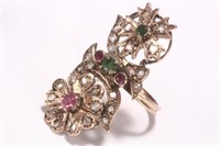 12ct Gold, Diamond, Ruby and Emerald Ring,