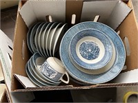 2 boxes of Currier and Ives style dishes